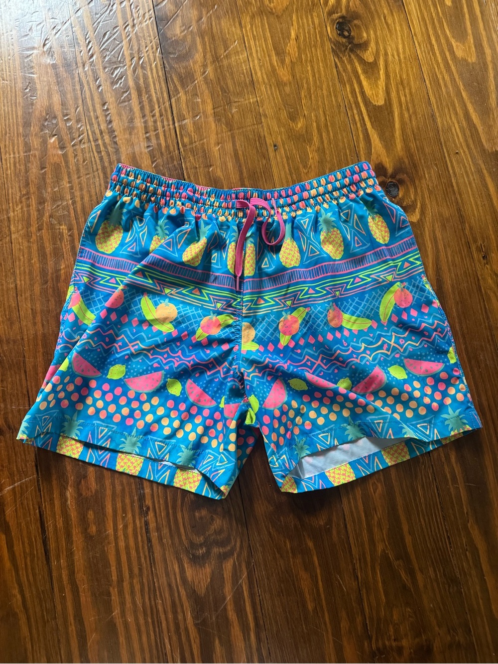 chubbies Turquoise Pineapple & Fruit Print Swim Shorts